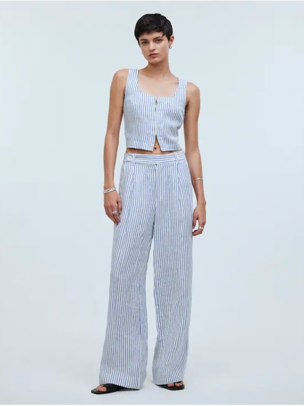 Madewell Harlow Blue and White Striped Wide-Leg Linen Pants